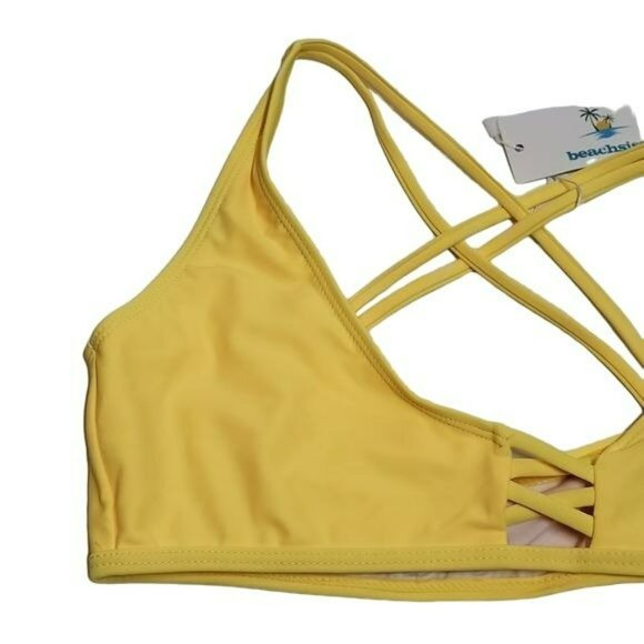 Beachsissi Bikini Cross Front Thong Bottom Yellow Green Women's Small S NWT - Picture 5 of 16